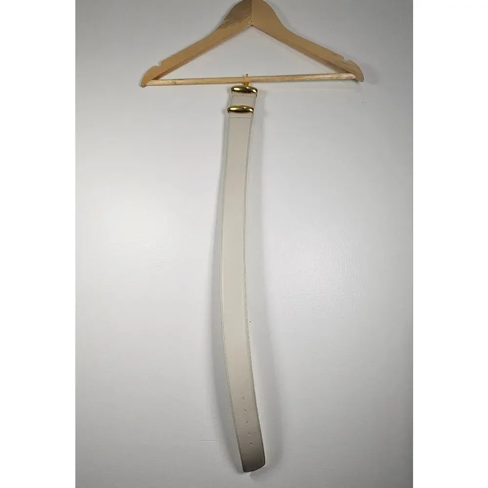 Altuzarra Women's Wide Leather Belt –Ivory‎ with  Gold Buckle Size M Retail $395